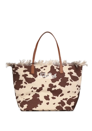 MC2 Saint Barth fringed-details cow-print cotton tote bag - Neutrals