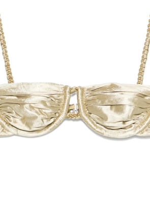 Isa Boulder ruched weave bikini top - Gold
