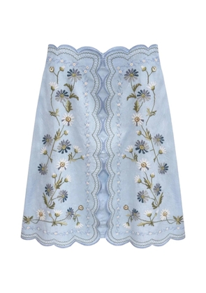 Sea floral-embroidery mini skirt - Blue