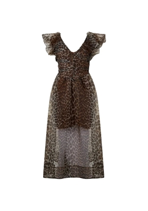 GANNI ruffled leopard-print dress - Brown
