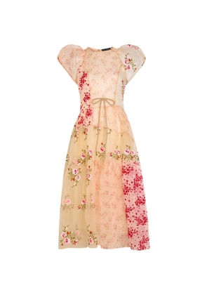 Simone Rocha puff-sleeve floral-pattern midi dress - Neutrals