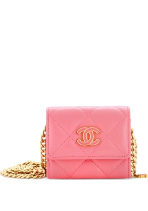 CHANEL Pre-Owned Pending CC Card Holder on Chain Quilted Lambskin crossbody bag - Pink