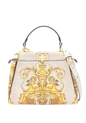 Fendi Pre-Owned 2010-2026 Versace Fendace Mini Zucca Leather Baroque Print Peekaboo satchel - White