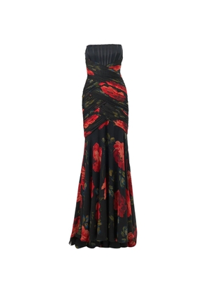 Carolina Herrera rose-print chiffon bustier gown - Black