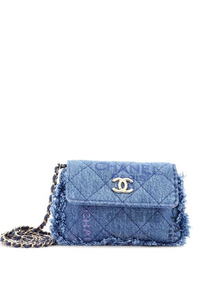 CHANEL Pre-Owned Denim Mood Flap Clutch with Chain Logo Printed Quilted Fringe Denim crossbody bag - Blue