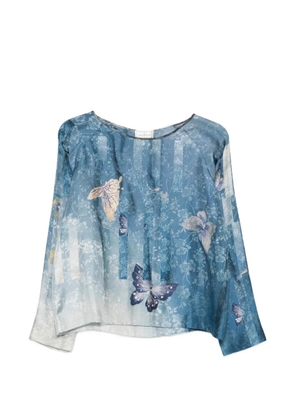 Pierre-Louis Mascia butterfly-print long-sleeve blouse - Blue