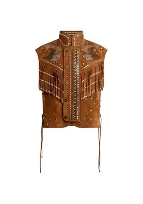 ETRO studded fringed leather gilet - Brown