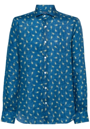 Barba paisley-print linen shirt - Blue