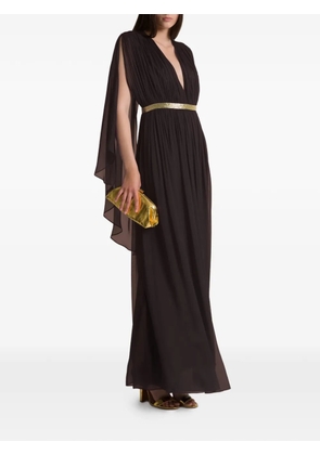 Alberta Ferretti pleated V-neck maxi dress - Brown