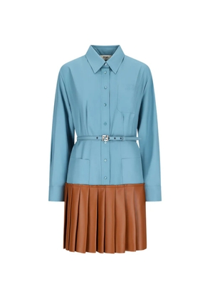 FENDI pleated poplin shirt mini dress - Blue