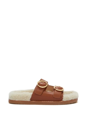 Odissì Yuki buckle strap leather flat sandals - Brown