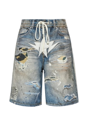 A BATHING APE® distressed star-print shorts - Blue