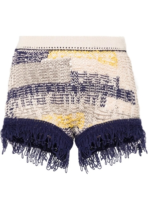 Sportmax fringed intarsia-knit mini shorts - Neutrals