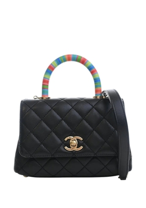 CHANEL Pre-Owned 2021 Extra Mini Quilted Lambskin Rainbow Coco Top Handle Bag satchel - Black