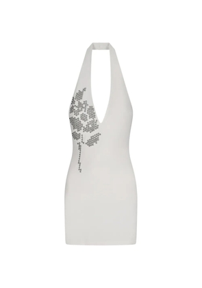 David Koma metallic-flower halterneck mini dress - White