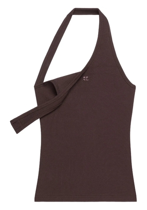 Courrèges 90's asymetric ribbed tank top - Brown