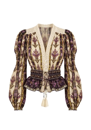 FARM Rio floral-print lace-detail blouse - Purple