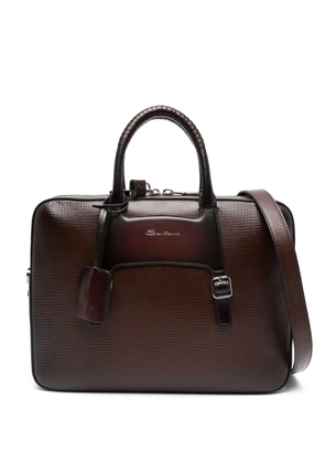 Santoni embossed-logo leather briefcase - Brown