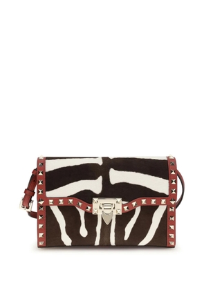 Valentino Garavani small Rockstud zebra-print shoulder bag - Brown