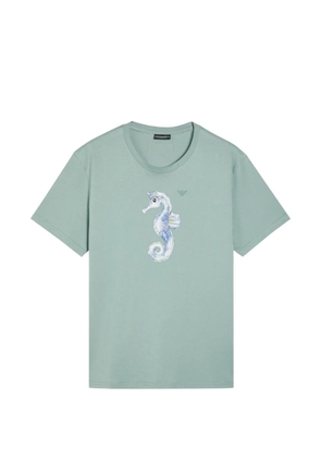 Emporio Armani seahorse-embroidered T-shirt - Blue