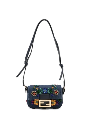 FENDI nano Baguette embroidered-flowers mini bag - Blue