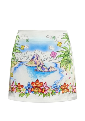 Casablanca Better Days graphic-print silk mini skirt - White