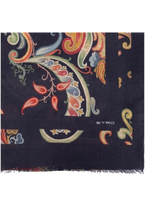 ETRO graphic-print frayed scarf - Blue
