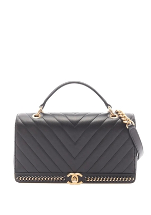 CHANEL Pre-Owned 2017-2018 Chevron Lambskin Stitched Chain Top Handle Flap satchel - Black