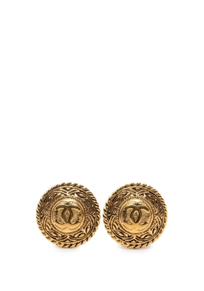 CHANEL Pre-Owned 1970-1980 CC Gold Plated Round Clip On Earrings costume earrings