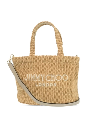 Jimmy Choo Pre-Owned 2010-2025 Mini Raffia Embroidered Logo East West Beach Tote satchel - Neutrals