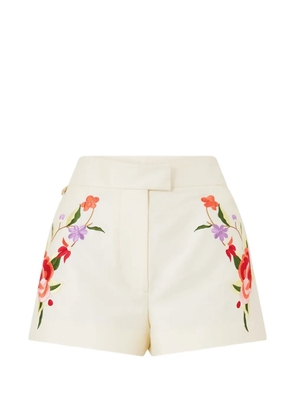 Camilla floral-embroidered shorts - Neutrals