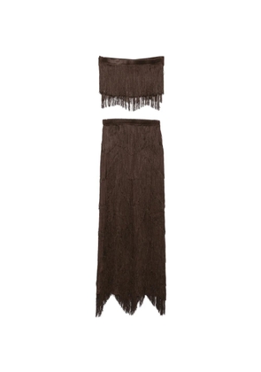 Bless fringed tank top and skirt set - Brown