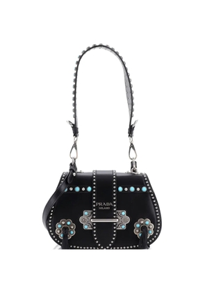 Prada Pre-Owned Folk Saddle Embellished Leather with Fringe Medium shoulder bag - Black