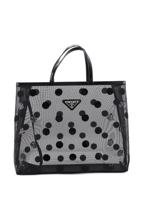 Prada Pre-Owned Logo Open Polka Dot Sequined Mesh Large tote bag - Black