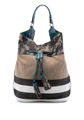 Burberry Pre-Owned 2000-2017 Mega Check Canvas Camouflage Susanna Tassel bucket bag - Brown