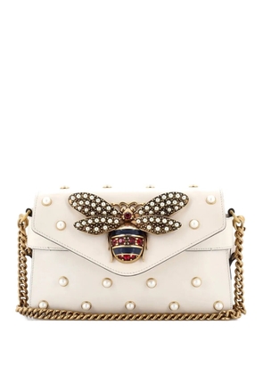 Gucci Pre-Owned Broadway Pearly Bee Embellished Leather Mini shoulder bag - Neutrals