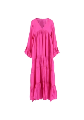 Pero ruffled V-neck silk dress - Pink