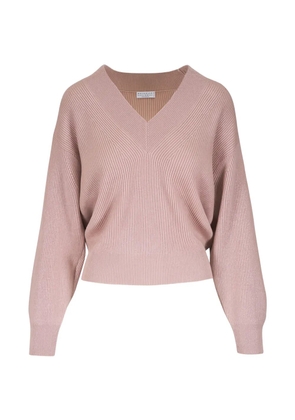 Brunello Cucinelli V-neck ribbed sweater - Pink