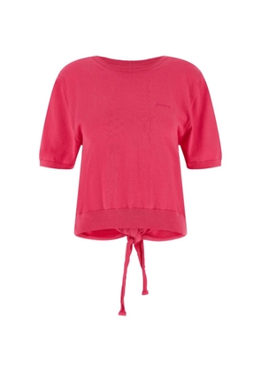 GANNI embroidered-logo back-ribbon T-shirt - Pink