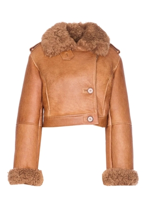 Chloé shearling-collared leather jacket - Brown