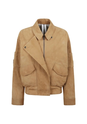 Sword zip collared suede jacket - Neutrals