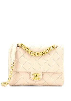 CHANEL Pre-Owned Logo Letters Chanel Touch Chain Flap Bag Quilted Lambskin Medium crossbody bag - Neutrals