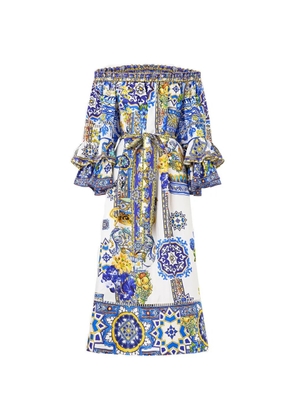 Camilla frill-sleeve off-shoulder midi dress - White