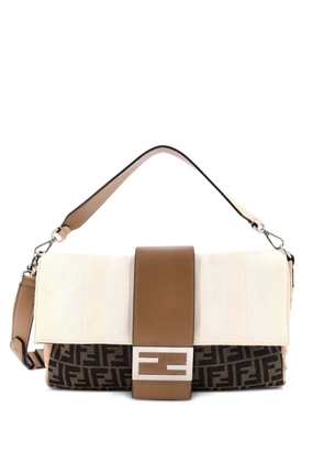 Fendi Pre-Owned Baguette Zucca and Pequin Canvas with Zucca Suede Large shoulder bag - Brown