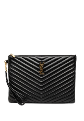 Saint Laurent Pre-Owned 2020 Chevron Calfskin Monogram Zip A4 Pouch clutch bag - Black
