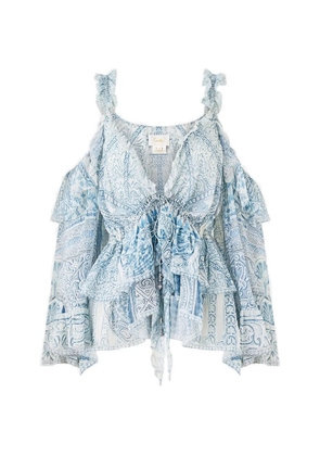 Camilla cold-shoulder ruffled blouse - White
