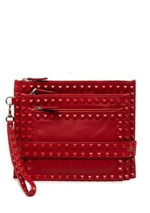Valentino Garavani Pre-Owned 2013 Leather Rockstud Rouge Triple Zip clutch bag - Red