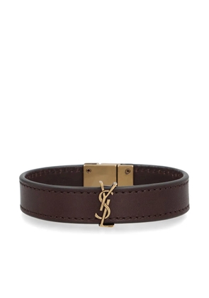 Saint Laurent logo-plaque leather bracelet - Brown