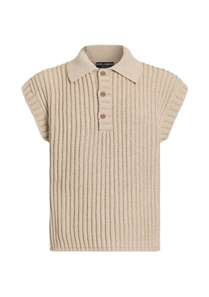 Dolce & Gabbana English rib knit polo shirt - Neutrals