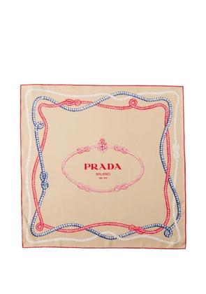Prada printed silk twill skinny scarf - Neutrals